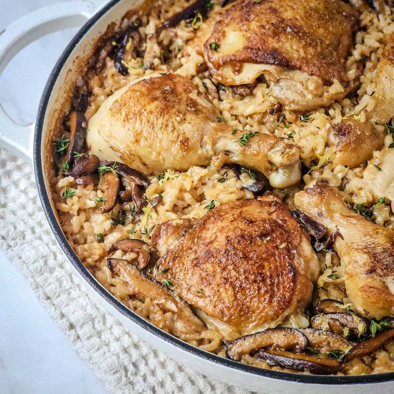 One pot chicken and creamy shiitake risotto - featured image.